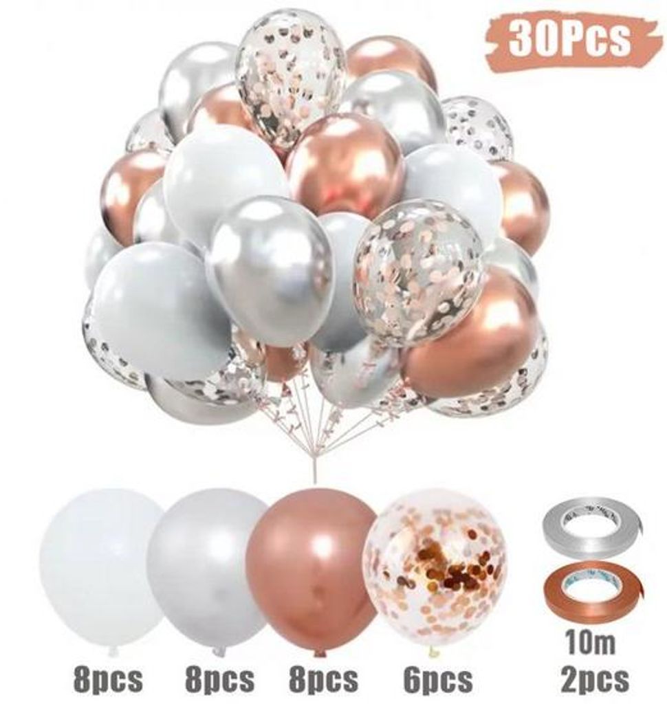 Geburtstags- und Standesamtsschmuck mit 30 bunten Luftballons, ideal für Hochzeiten, Geburtstagsfeiern, Baby-Shower und Taufen, Ø 30cm, Edelstahl...