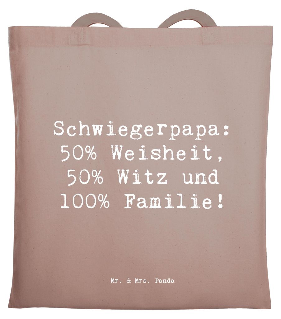 Mr. & Mrs. Panda Tote Bag Spruch Schwiegerpapa Weisheit - Braun Pastell - Geschenk, Familienleben, Schultasche, Liebe, Familienmitglied, Dankeschö...