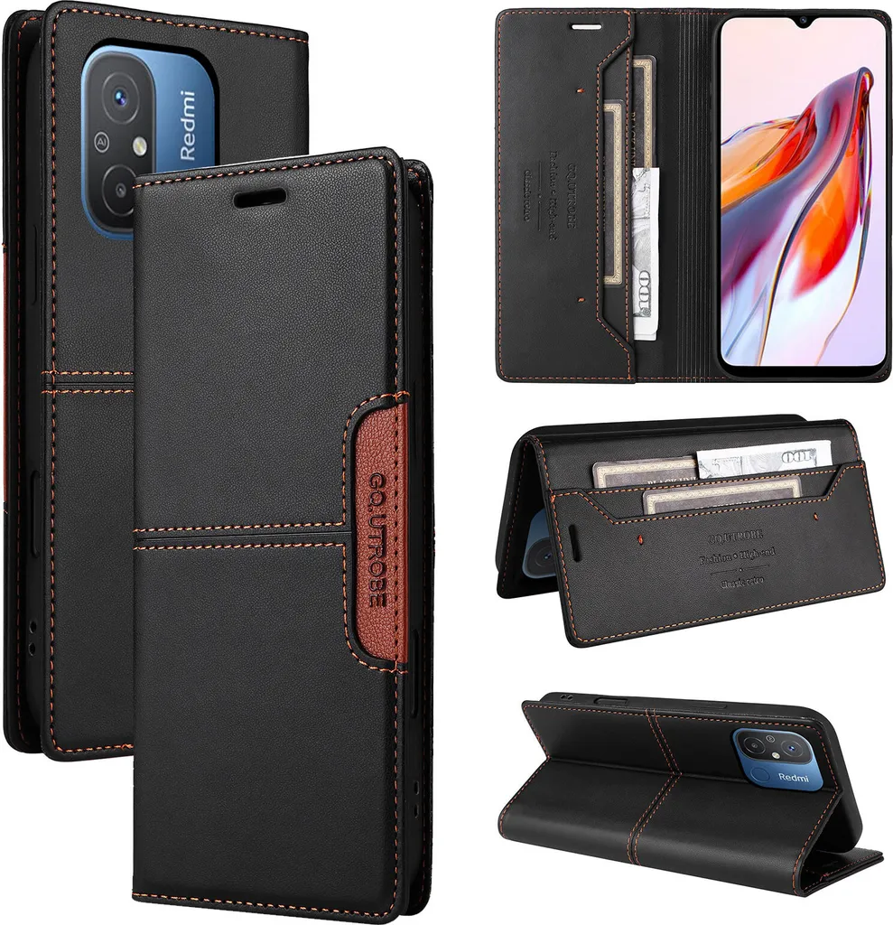 Cover Flip Professionale per Poco C55 e Redmi 12C - Pelle Nera Business