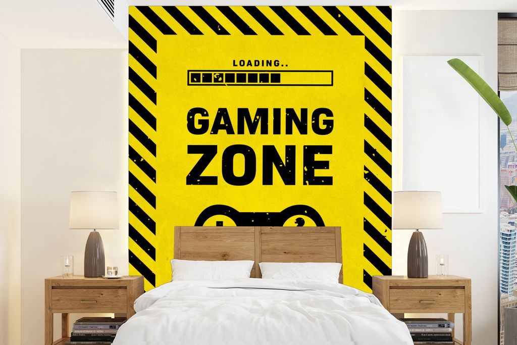 MuchoWow Fototapete für Wohnzimmer oder Schlafzimmer Wandtapete Vinyl Motivtapete Spiele - Zitate - Controller - Spielzone - Spiel - 205x280 cm ...