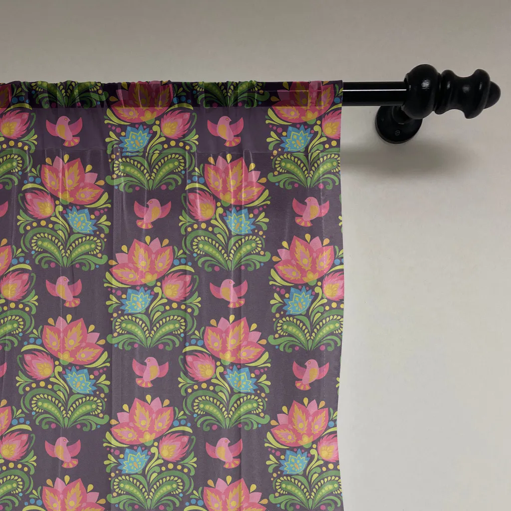Grande Tenture Murale Florale Décorative en Tissu Satiné Violet ABAKU
