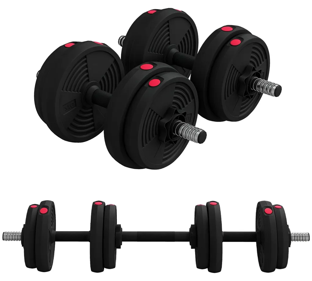 Kit Haltères Libres et Barre de Musculation 15kg - Anti-dérapant