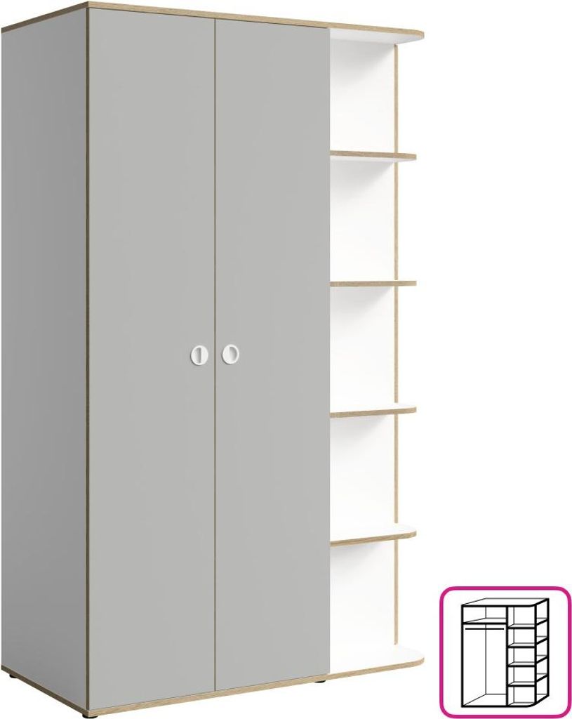 Kondela Dreitüriger Kleiderschrank Pinio - weiß / grau
