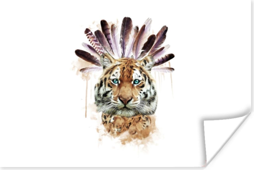 MuchoWow Poster Tiger - Kopf - Federn 90x60 cm - Schlafzimmer