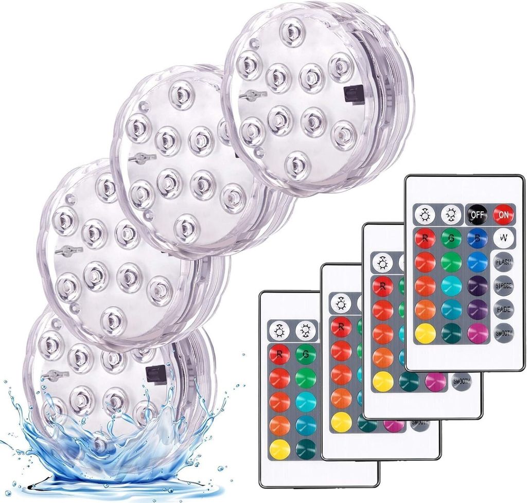 daphomeu Unterwasser Licht mit Fernbedienung, 4 Stück LED Poolbeleuchtung, Pool Beleuchtung Unterwasser, Pool Dekolichter für Schwimmbad, Brunnen...