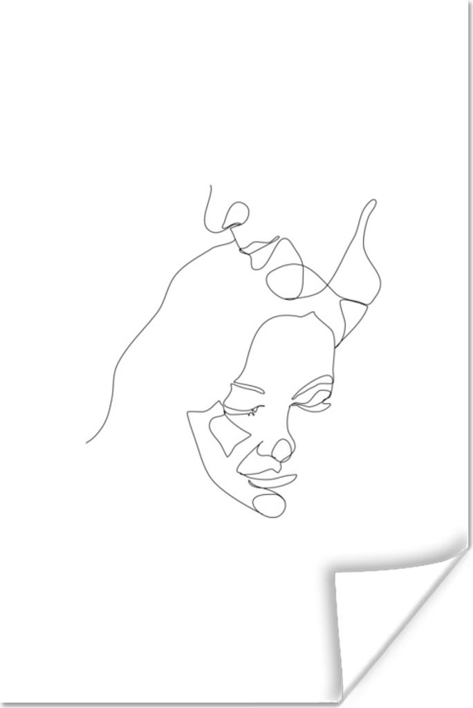MuchoWow Poster Kuscheln - Liebe - Linienkunst 60x90 cm - Wanddekoration