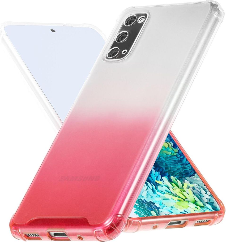 Conie Farbverlauf Schutzhülle für Samsung Galaxy S20 Silikon Case Kamera Schutz Cover Hülle in Rot matt
