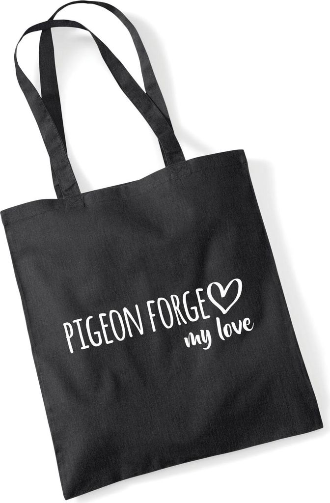 Huuraa Jutebeutel Pigeon Forge my love 10 Liter Black Baumwolle Tasche Geschenkidee