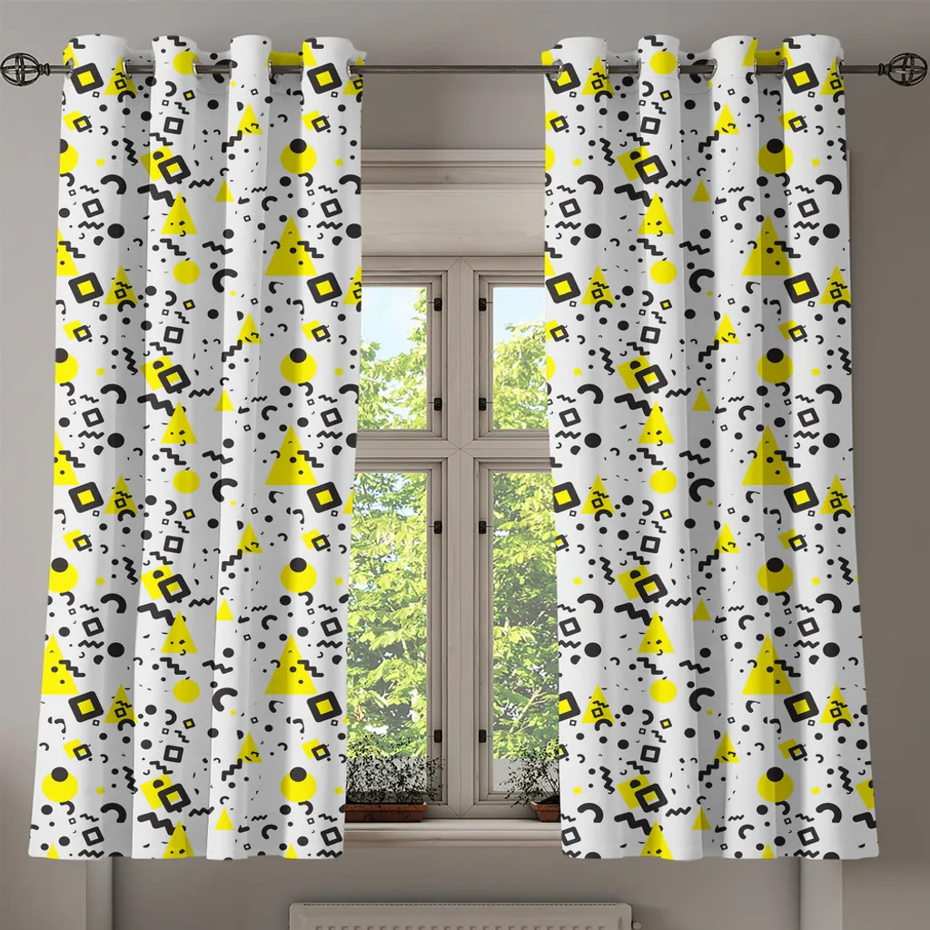 Rideau tamisant pour vis-à-vis jaune et noir style Memphis 280x245 cm - 2