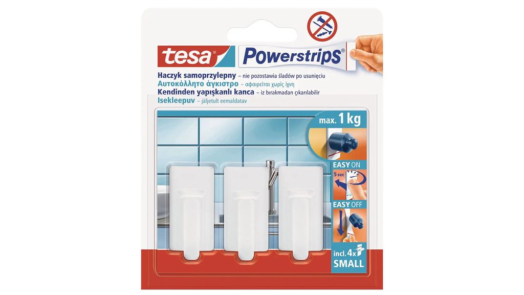 Selbstklebender Haken quadratisch, klein, weiß 3 Stk. Powerstrips Tesa