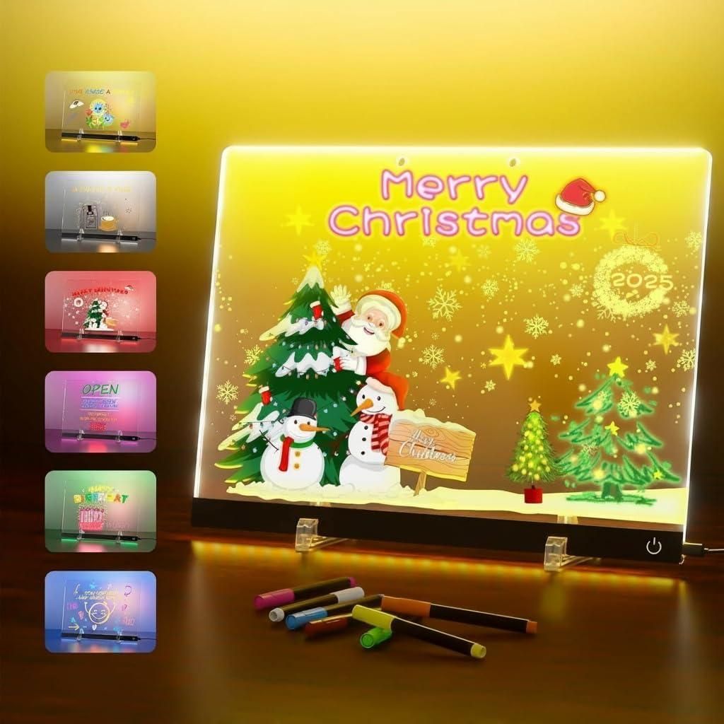Led Zeichenbrett mit 7 Farben, Acryl Notiztafel mit St?nder, 30 * 20cm Transparente Leuchtende LED Schreibtafel, Abwischbar, Maltafel fš¹r Notizb...