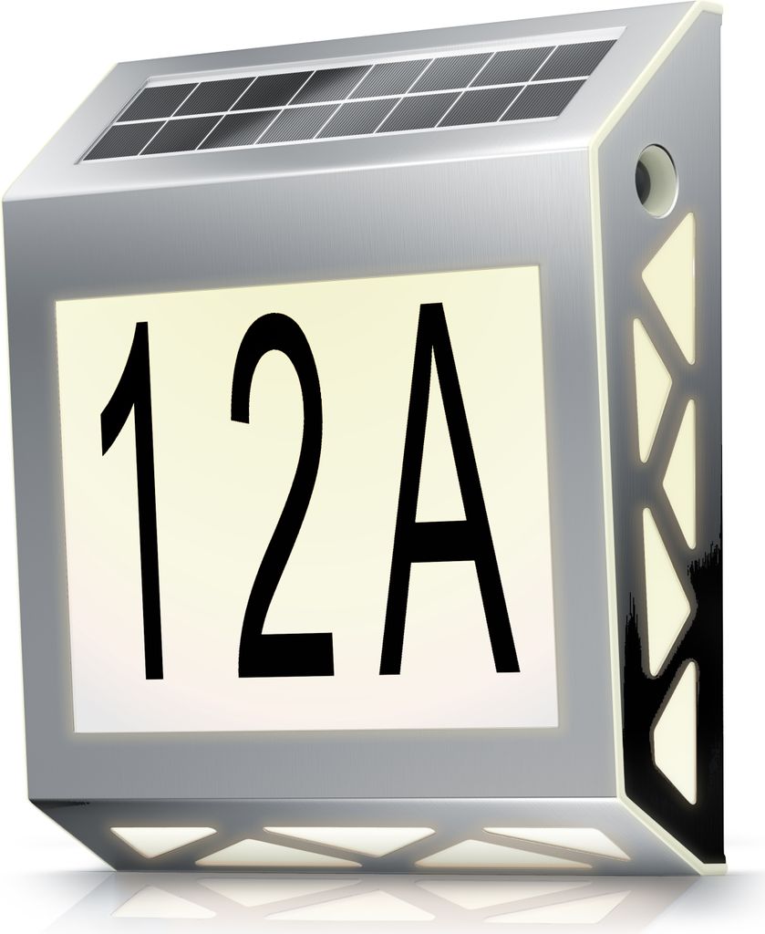 Bearware LED Solar Hausnummernleuchte, 8 LEDs, 10 Lumen, 2700K warmweiß, IP44, Edelstahl, Automatische Tag- und Nachterkennung, Photovoltaik-Panel...
