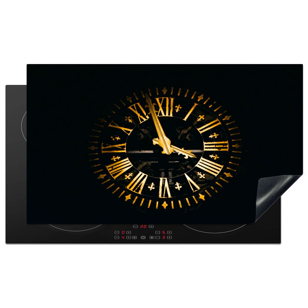 KitchenYeah Herdabdeckplatte Uhr - Gold - Luxus - Design , 91x52cm, Küche Deko, Glaskeramikkochfeld Herdabdeckung, Abdeckplatte fùr Kochfeld