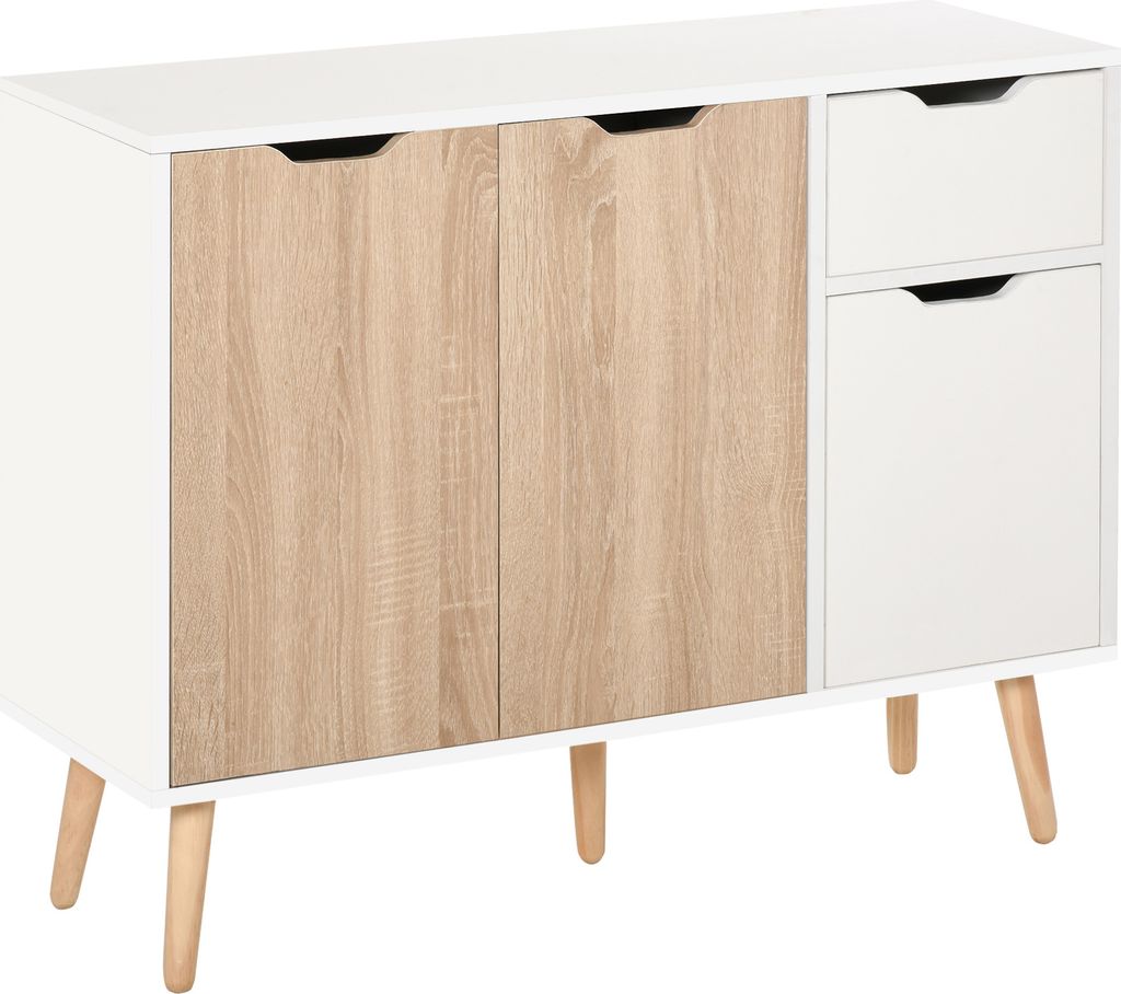 HOMCOM Hilfs-Sideboard, Wohnzimmer-Aufbewahrungsmöbel mit 2 Schränken mit Türen und Holzschublade für Wohnzimmer, Küche, Schlafzimmer, 90 x 30...