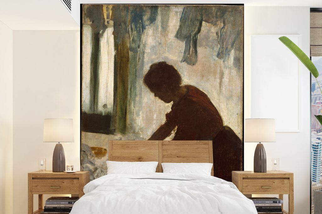 MuchoWow Fototapete für Wohnzimmer oder Schlafzimmer Wandtapete Vinyl Motivtapete Eine Frau beim Bügeln - Gemälde von Edgar Degas - 195x260 cm...