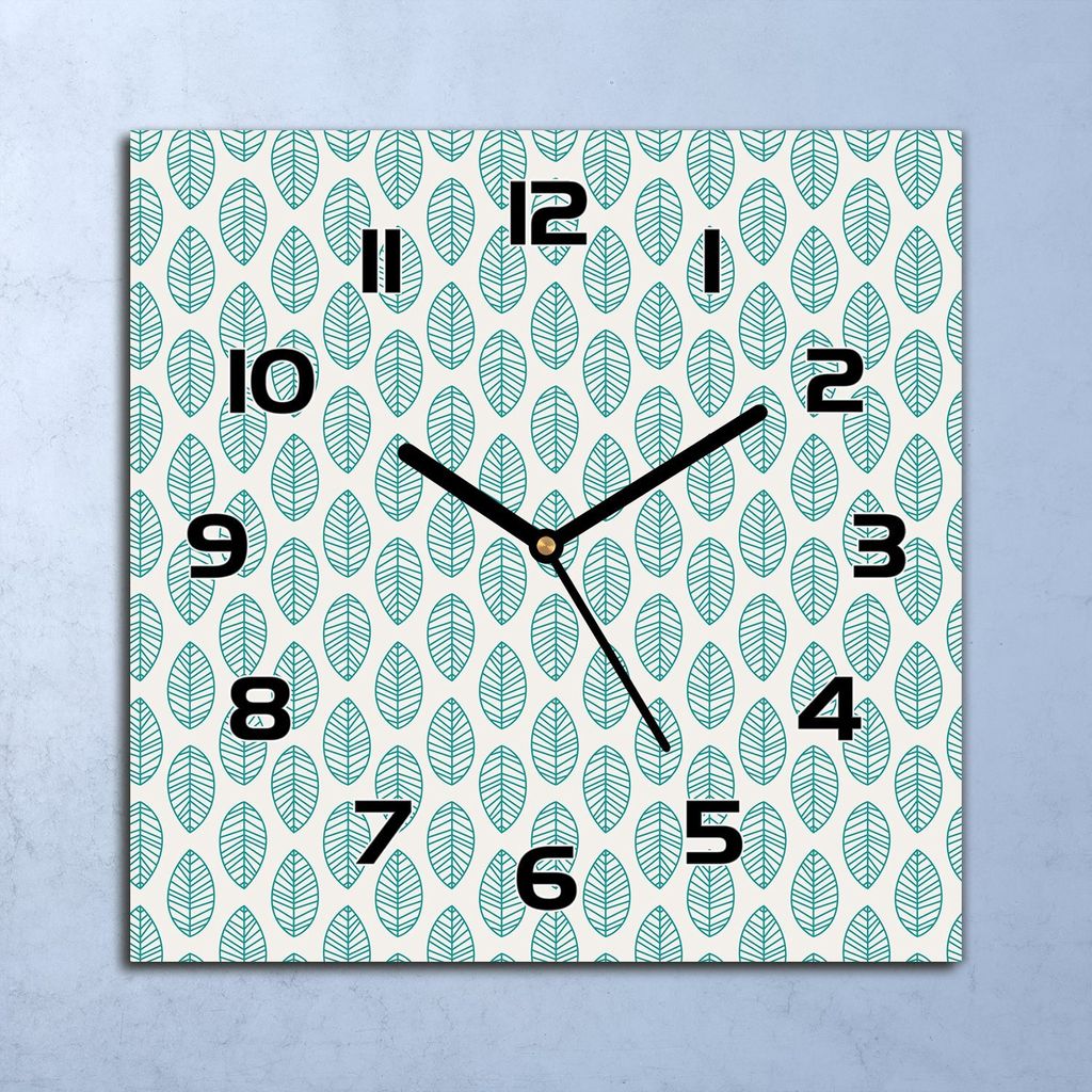 Wanduhr Echt-Glas-Küchenuhr Blätter blau & weiß Quarz 30x30 Produktbild 