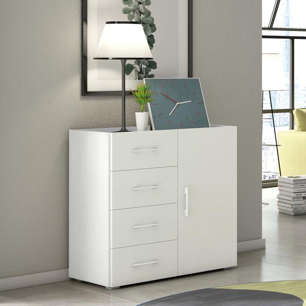 Kommode Schlafzimmer Sideboard 4 Schubladen modernes Design in Weiß und Grau