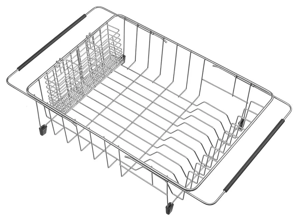 Grand égouttoir extensible inox avec porte-couverts modulable XL 55cm