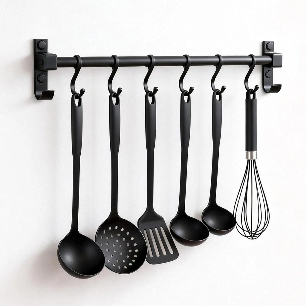 Barre de suspension noire de 40 cm avec 6 crochets Image du produit 