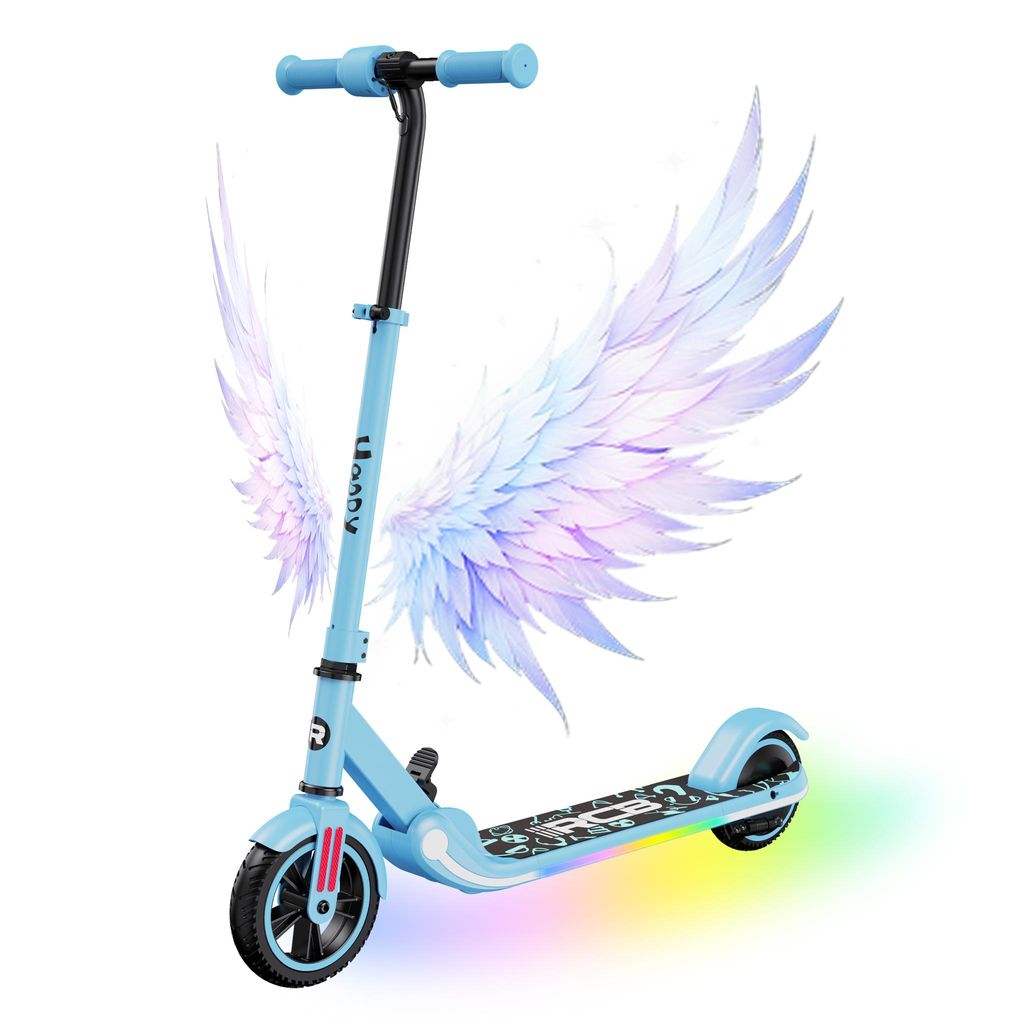 RCB Elektroroller Kinder ab 6-12 Jahren, Elektroroller mit LED-Anzeige, Bunte Neonlichter, Einstellbare Höhe und Geschwindigkeit, Nur 6.5KG Faltbarer