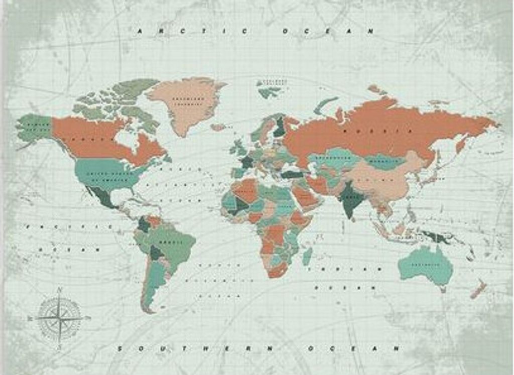 Miss Wood Weltkarte Woody Map Watercolor Terracotta L