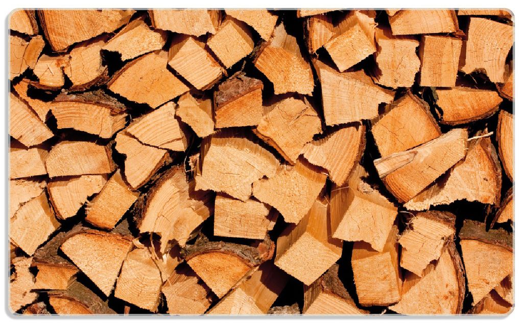 Wallario Frühstücksbrettchen aus Glas, je 14 x 23 cm, mit rutschfesten Füßen, Motiv Holzstapel gehackt - Holzscheite für den Kamin