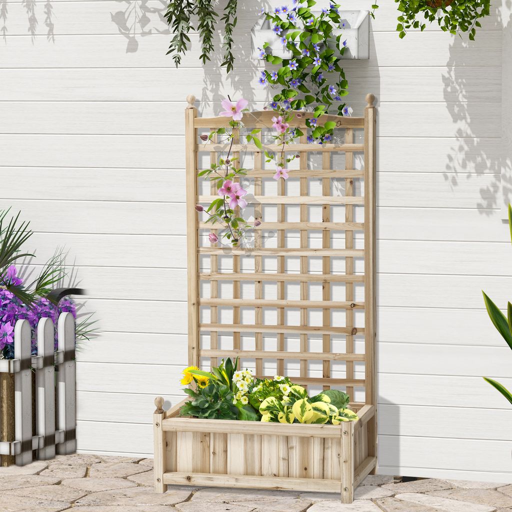 Pflanzkasten mit Rankgitter Blumenkasten für Kletterpflanzen aus Holz 64x28x120cm, ideal für Garten & Terrasse,,