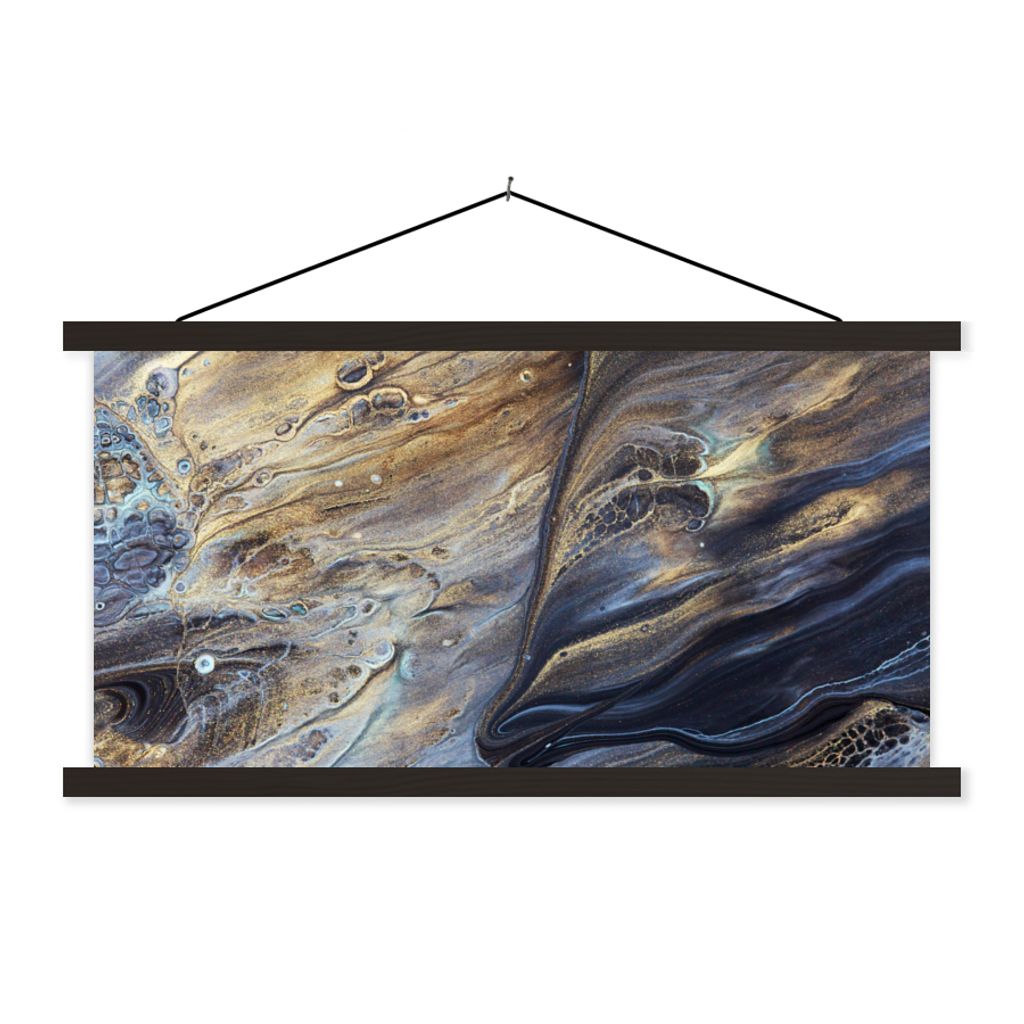 MuchoWow Textilposter Marmor - Gold - Aquarell - Textur - Marmoroptik 90x45 cm mit schwarzem Rahmen - Klemmleisten