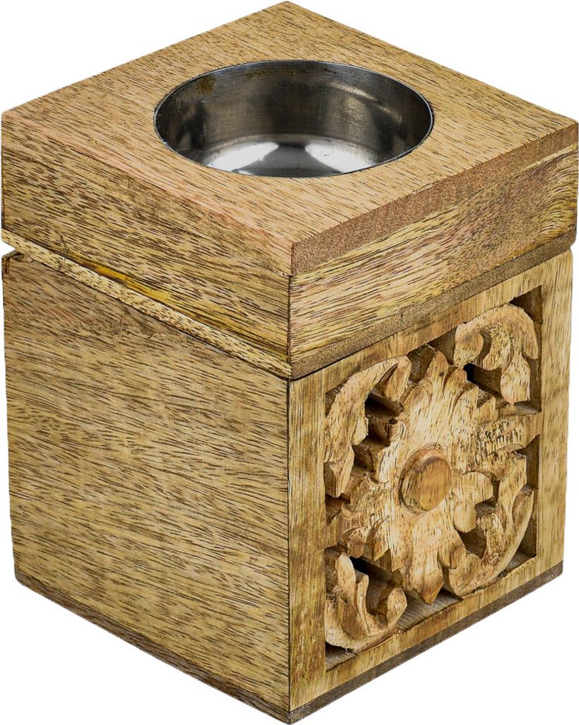 Marrakesch Teelichthalter und Aufbewahrungsbox mit Deckel in einem, aus Holz 10cm groß | Boho Deko Kerzenhalter Lounes als Wohnzimmer Tischdeko | ...