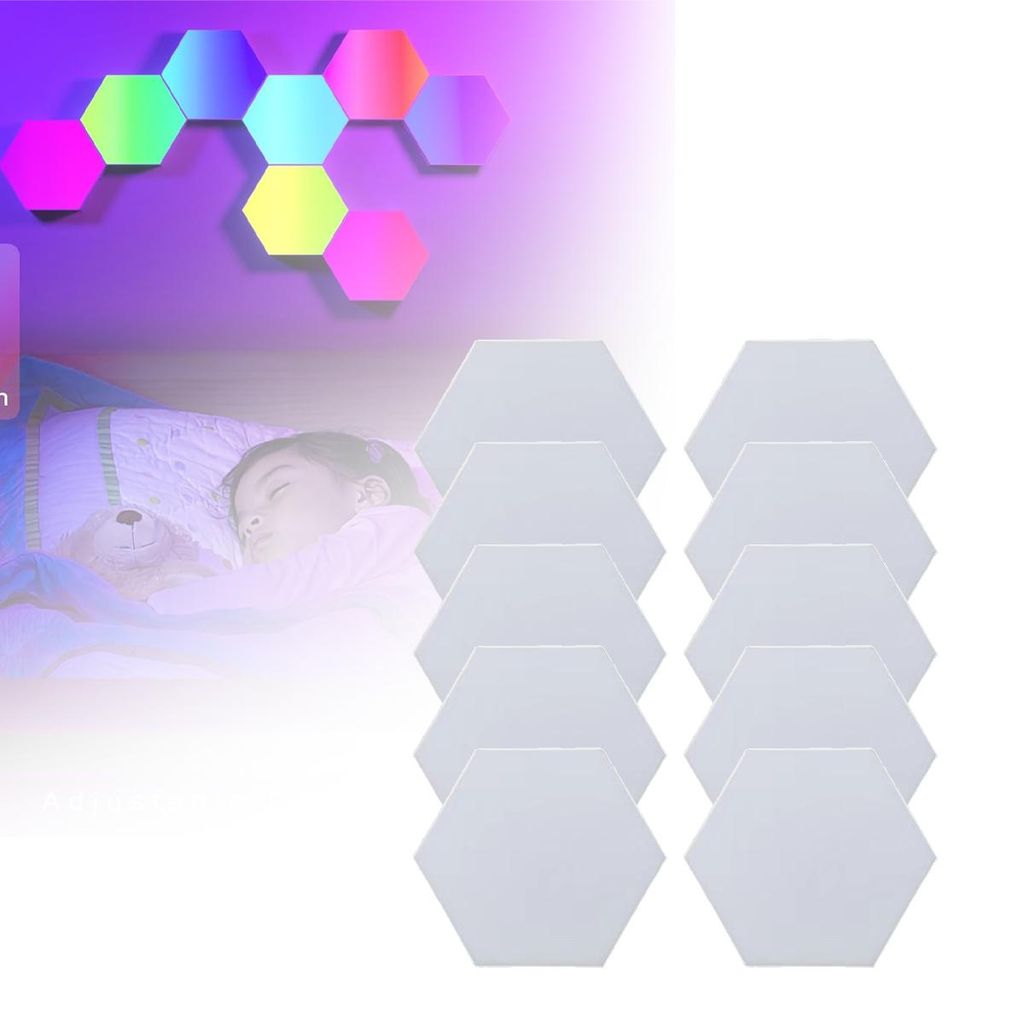 10er Set Smarte RGB Hexagon Lichtpaneele | Wanddeko für Gamer | Musik-Sync & App-Steuerung | Geometrische LED-Wandleuchten