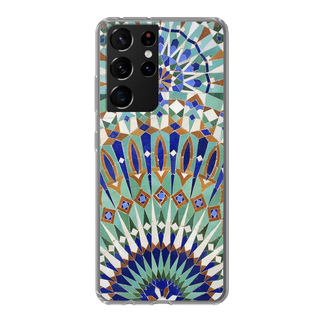 MuchoWow Handyhülle Schutzhülle Hülle für Samsung Galaxy S21 Ultra Eine marokkanische Mosaikwand mit verschiedenen Formen Silikon Softcase Ha...