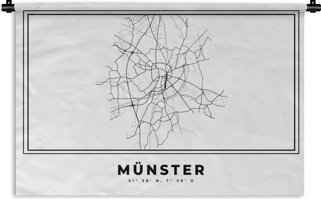 MuchoWow Wandteppich Wandbehang Deutschland - Münster - Stadtplan - Karte - Schwarz-weiß - Karte 120x80 cm Tapisserie Dekoration Wandtuch - Wan...