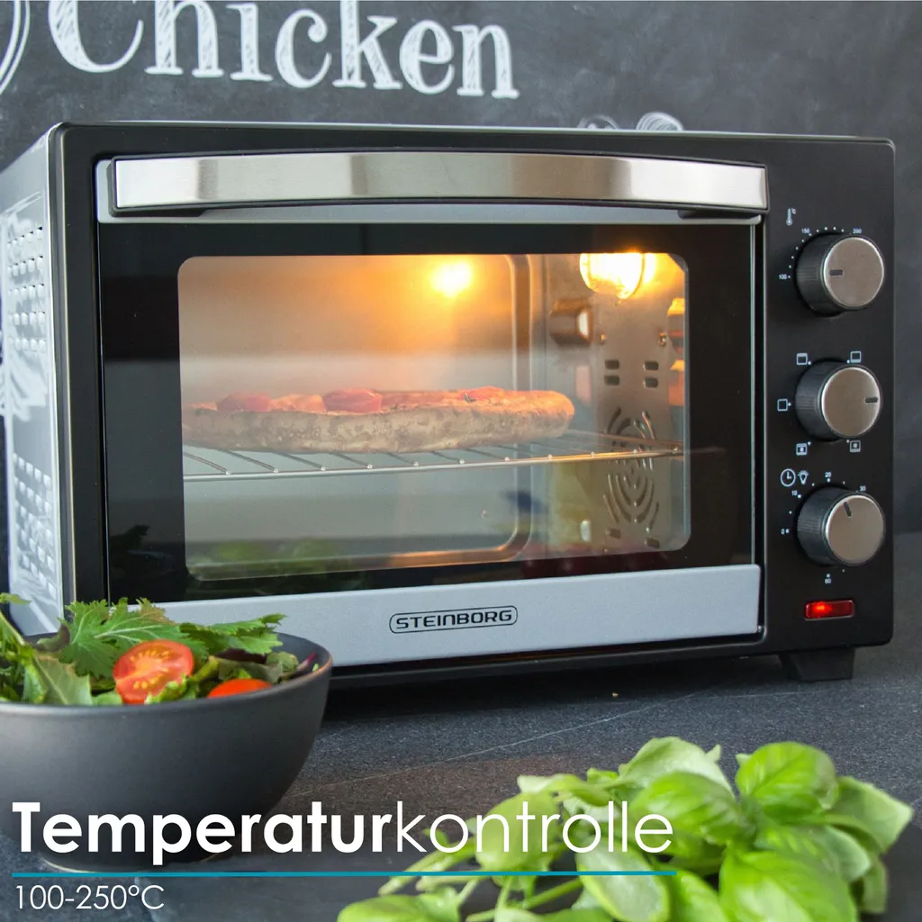 Steinborg Mini-four 25L 1600W Argent - Four à Pizza 3-en-1 Convection - 2