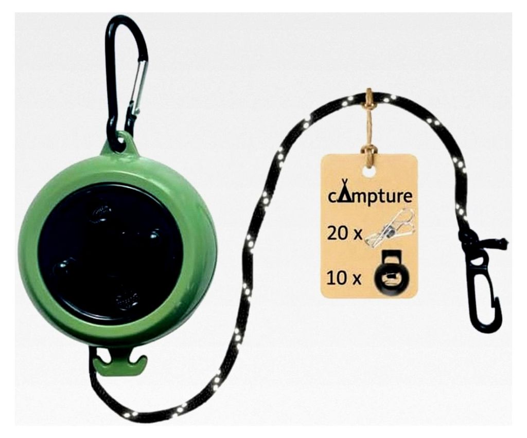 Camping Wäscheleine, 10m ausziehbare Schnur mit reflektierenden Elementen, aufwickelbar für Camper, Reisende und Outdoor-Enthusiasten