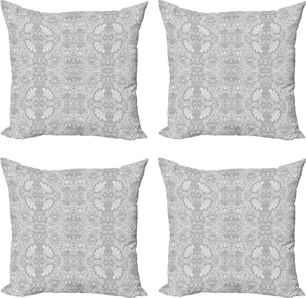 ABAKUHAUS Blume Kissenbezug Set (4 Stück), Floral Paisley Spitze wie, Moderner Doppelseitiger Digitaldruck, 50 cm x 50 cm, Schwarz und weiß