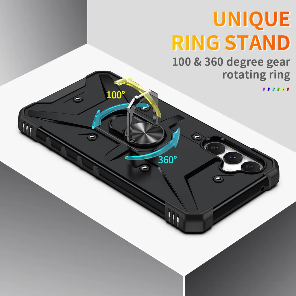 Custodia per Samsung Galaxy A34, Custodia protettiva antiurto in PC TPU a doppio strato con supporto ad anello, supporto, nero - 7