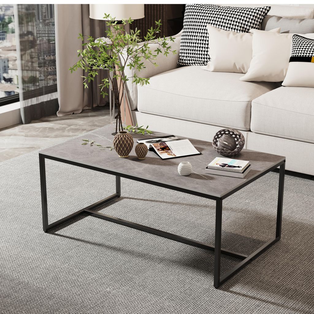 FATIVO Couchtisch Modern Marmor: Wohnzimmertisch- Skandinavisch Rechteckiger Beistelltisch Sofatisch Stubentisch 100x60x42cm, Grau
