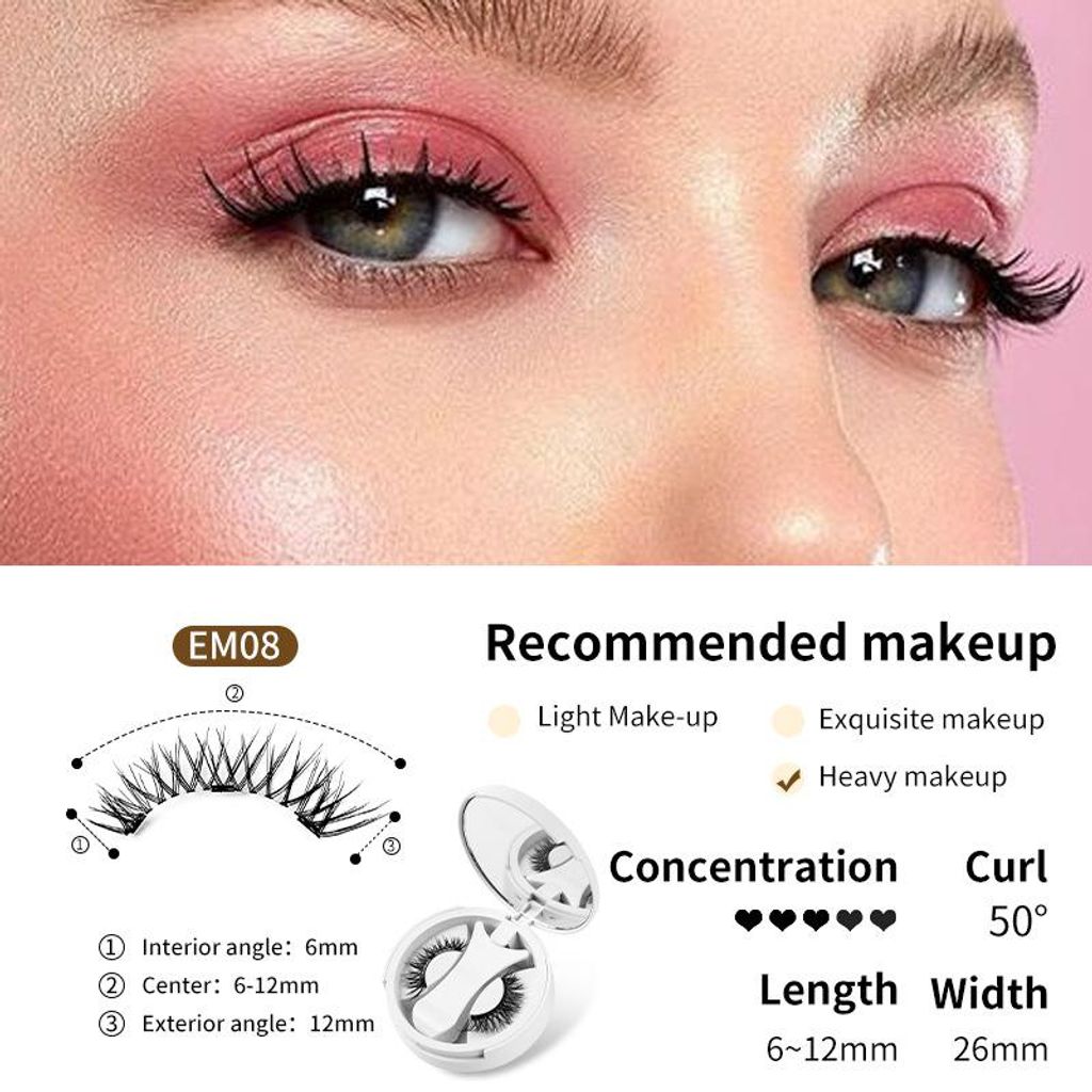 Wimpern Set, Wiederverwendbar, Ohne Kleber, Natürlicher Look, Mink-Effekt, Tragbare Aufbewahrungsbox, Baumwollband, EM08