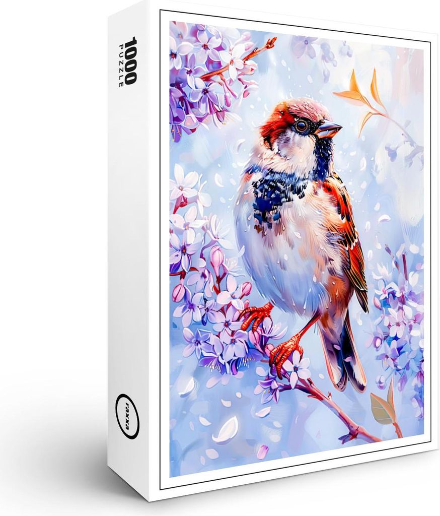 raxxa Premium-Puzzle "House Sparrow on a Branch Impressionist Art", 1000 Teile