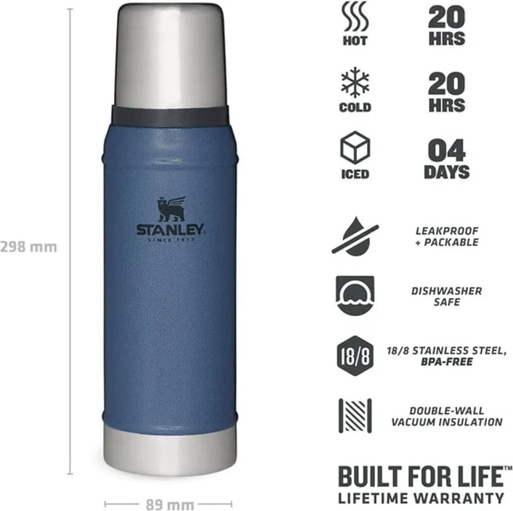 Bouteille Isotherme Stanley 0,75L Thermos Inox Hammertone Lake Bleu