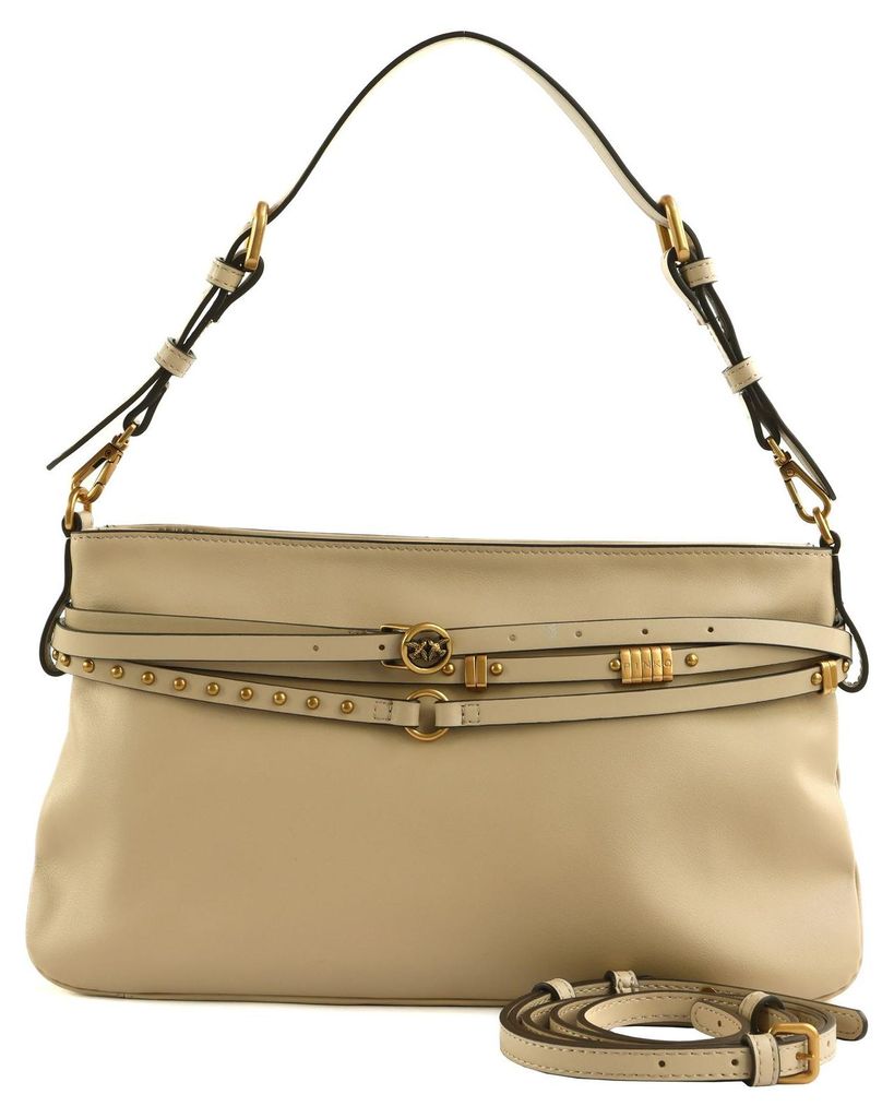 PINKO Umhängetasche Schultertasche Belt Bag Classic Vitello Morbido Beige - Grigio - Antique Gold