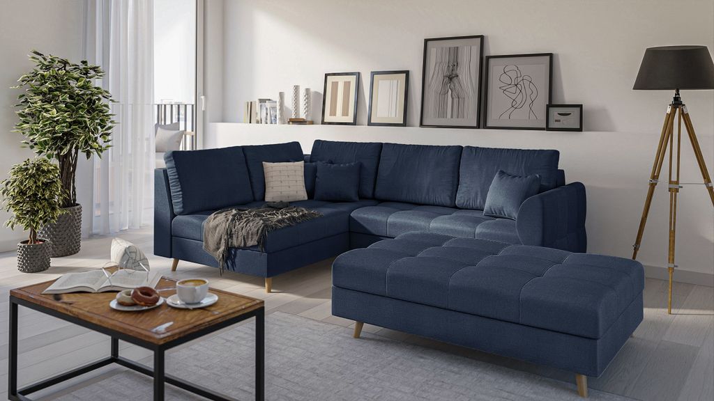 S-STYLE MÖBEL-Ecksofa und Fußhocker mit Holzfüßen im Produktbild 