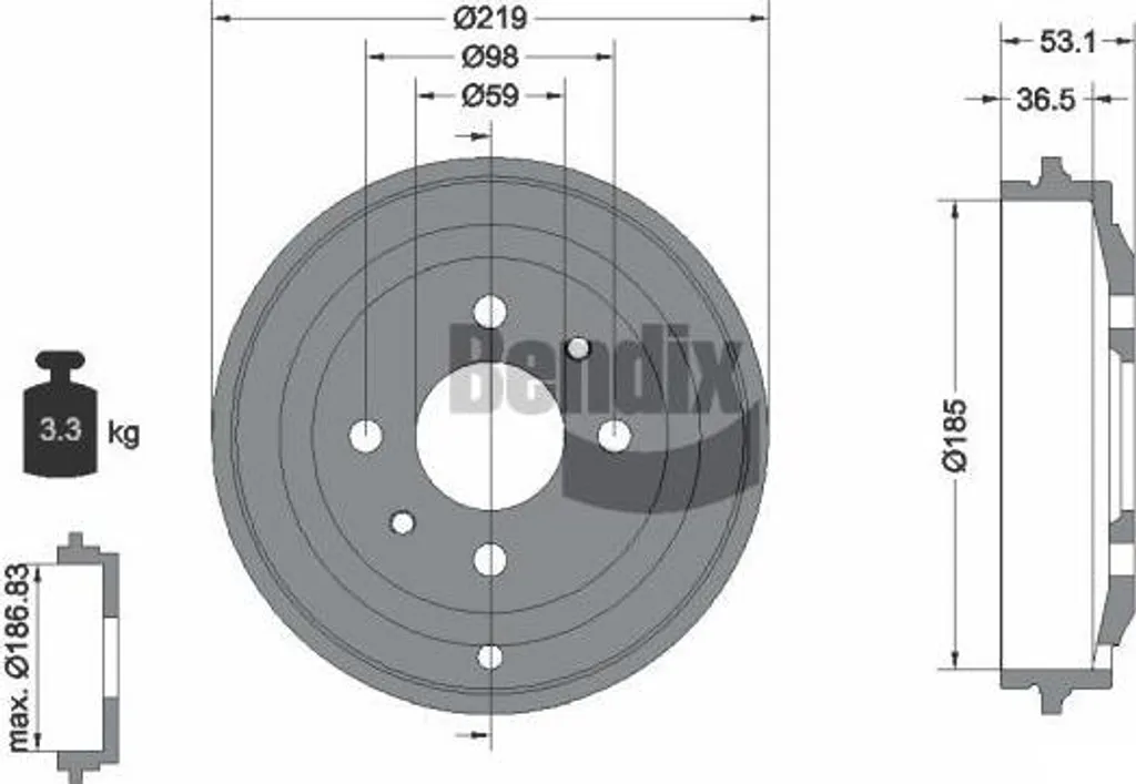 Tambour de frein BENDIX BDM1043 OE 46448407 pour Fiat Cinquecento Palio