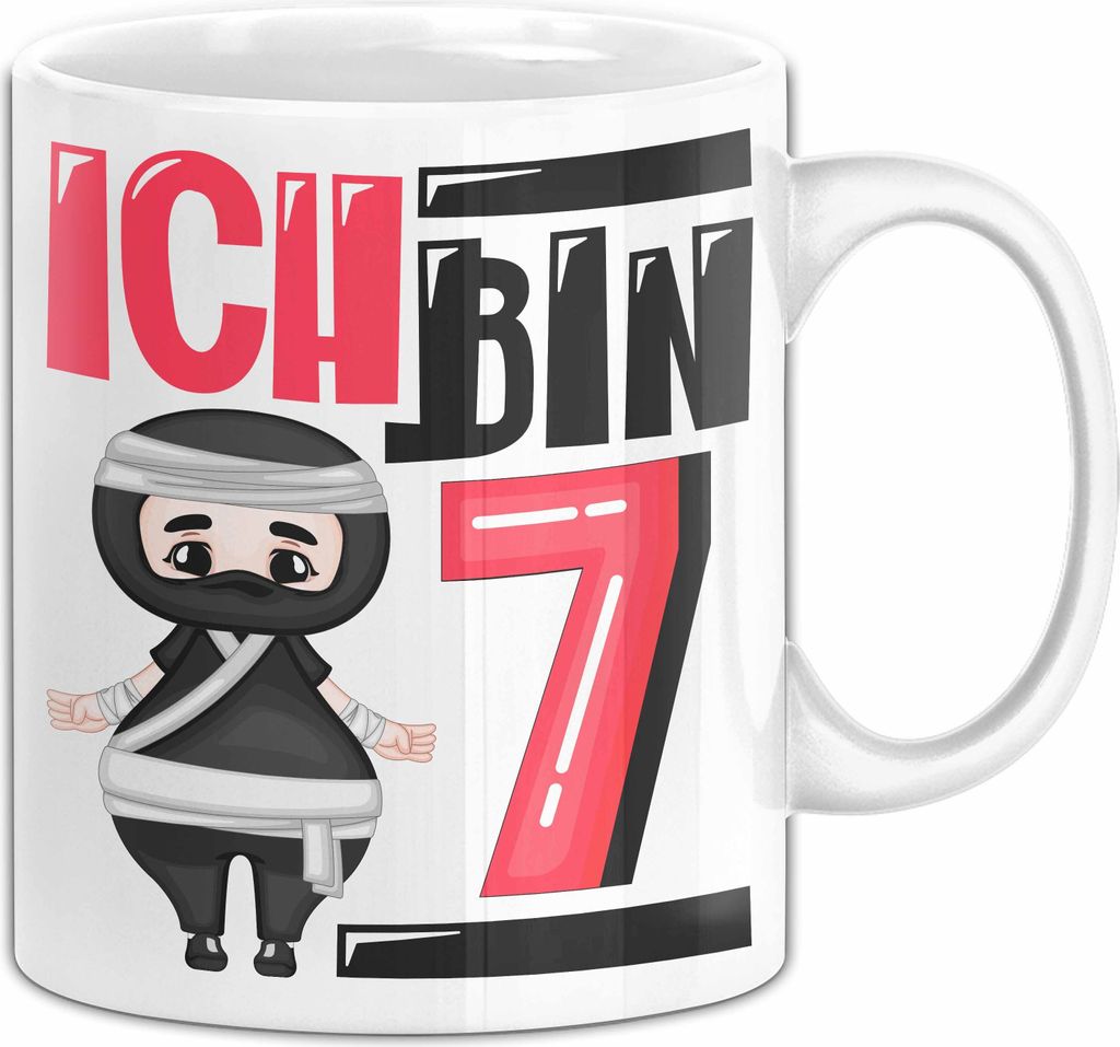 7. Geburtstag Geschenk Tasse BecherJungs Mädchen Geburtstagsgeschenk Ninja Ich Bin 7 (Weiß)