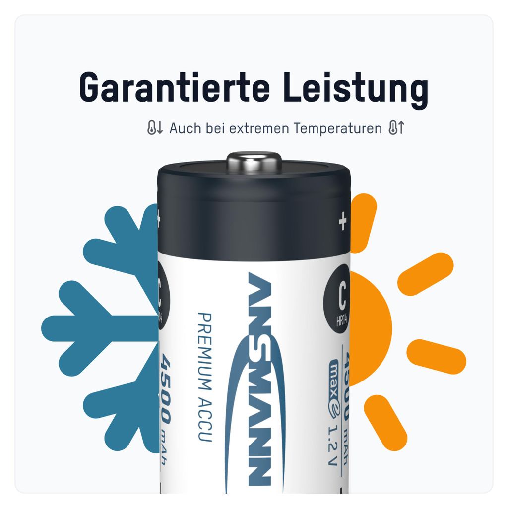 ANSMANN C-Akku 2500mAh – Wiederaufladbar, Mit Geringer Selbstentladung, Ideal Für Spielzeug & Taschenlampen