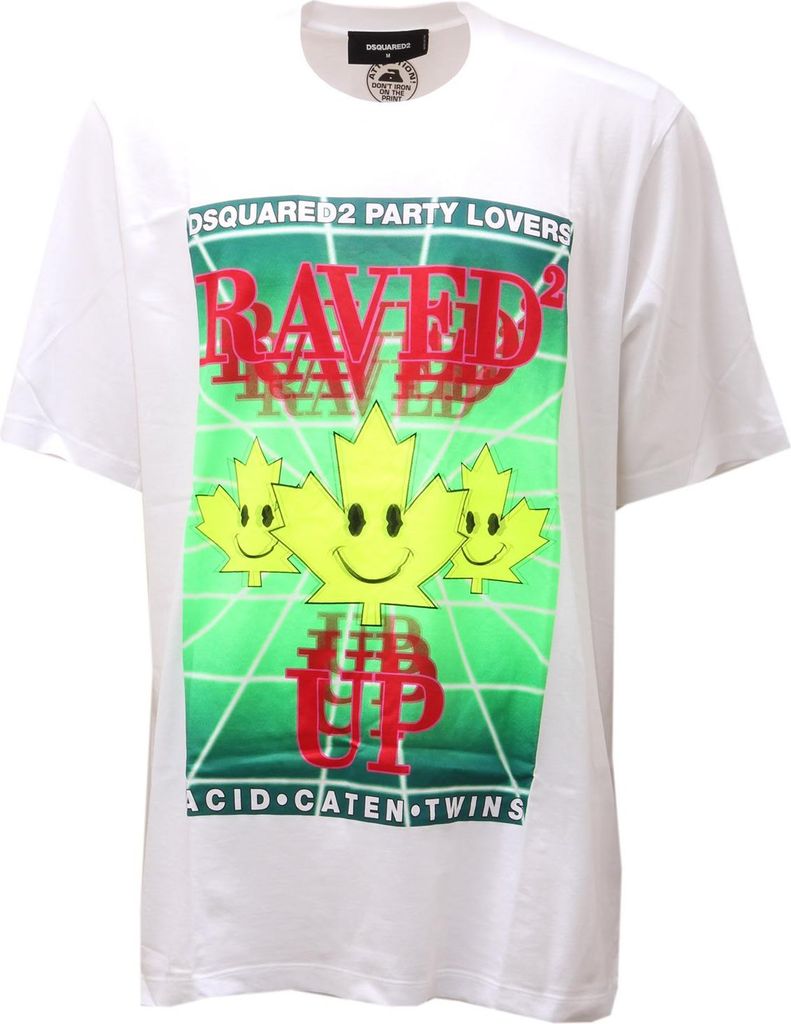 8817AD maglia oversize uomo DSQUARED2 white/fluo green Baumwolle t-shirt man