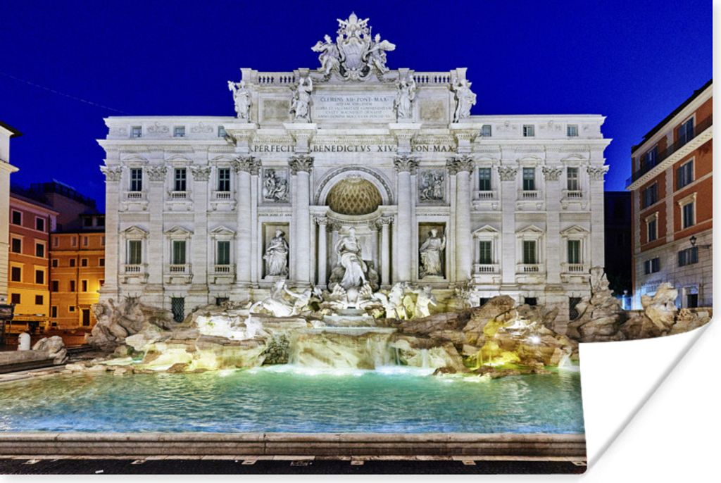 MuchoWow Poster Beleuchtung - Springbrunnen - Rom 30x20 cm - Plakate - Print