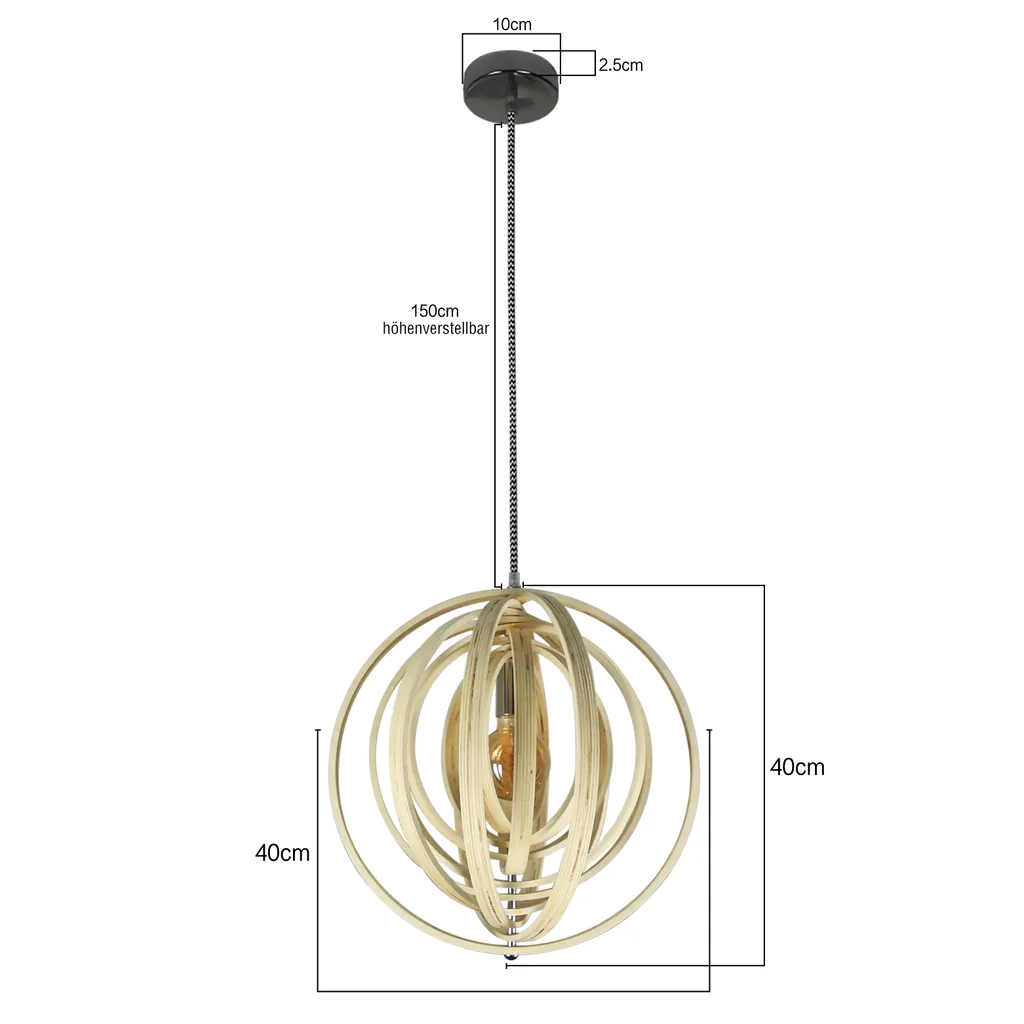 Lustre suspension bois réglable Ø 40 cm pour éclairage table à manger - 7