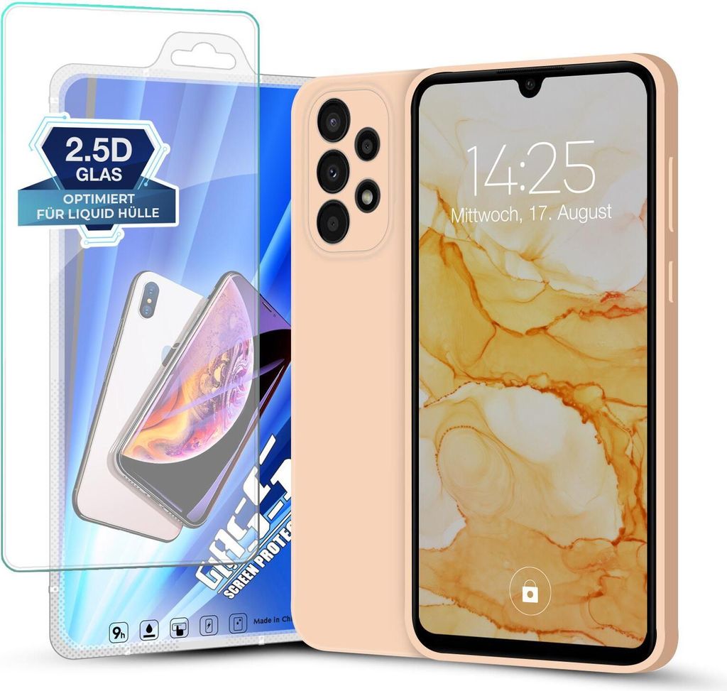 Hülle für Samsung Galaxy A33 5G mit 9H Displayglas Displayschutz Plus Case Cover Bumper Silikon Softgrip Schutzhülle Farbe: Rosa