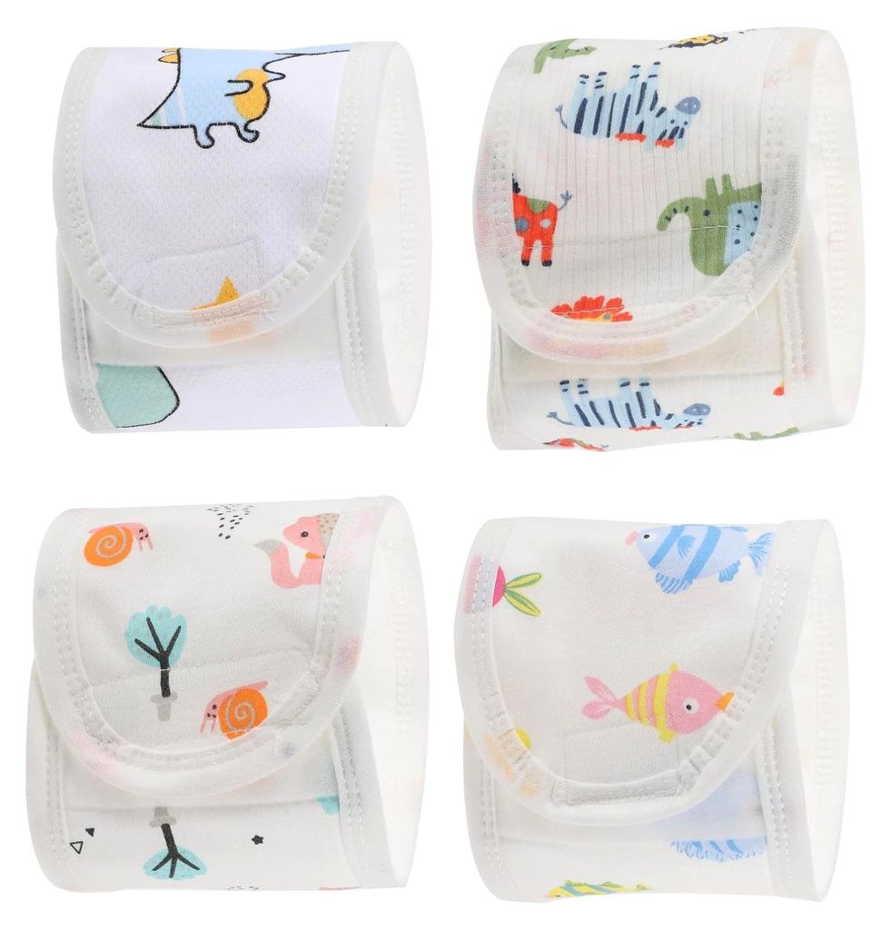 4er Set Bauchbänder aus Baumwolle mit Cartoon-Motiven - Atmungsaktive Bauchgurte für Neugeborene zur Linderung von Koliken